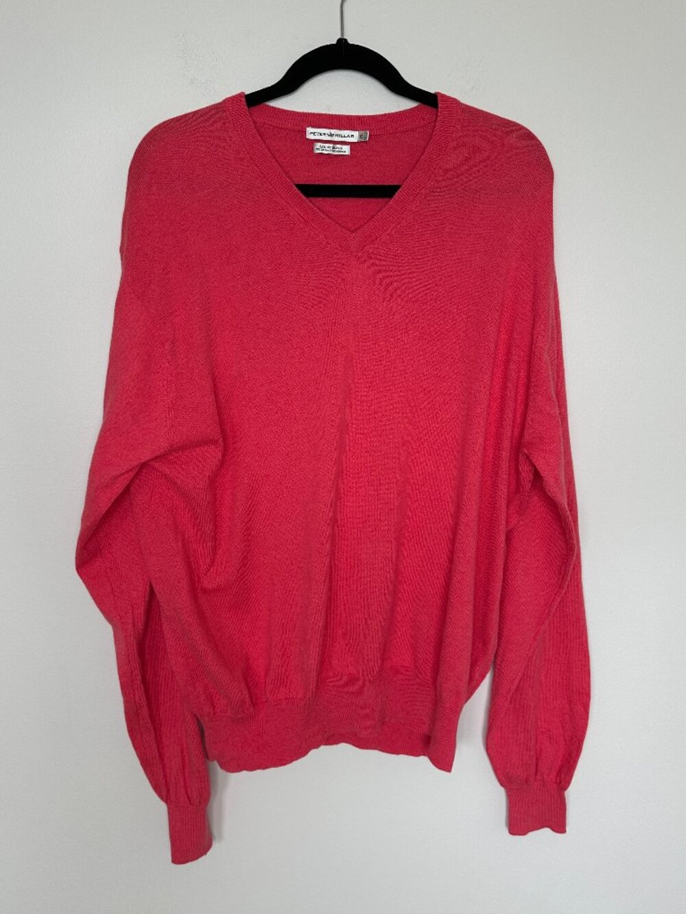 Peter Millar Men's Red Pink V-Neck Long Sleeve Sweater Cotton Cashmere Size XL